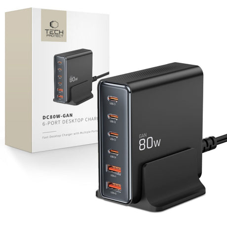 Tech-Protect DC80W hálózati adapter, 80W, 3A, 2 db USB-A - 4 db USB-C
