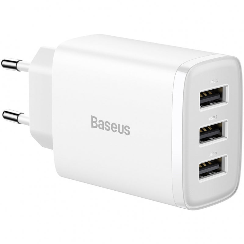 Incarcator Retea Baseus Compact 3U, 17W, 2.1A, 3 x USB-A, Alb CCXJ020102