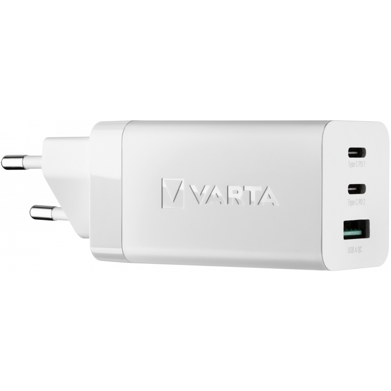 Incarcator Retea Varta GaN, 65W, 3.25A, 1 x USB-A - 2 x USB-C, Alb 57956101401