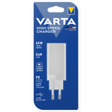 Incarcator Retea Varta GaN, 65W, 3.25A, 1 x USB-A - 2 x USB-C, Alb 57956101401