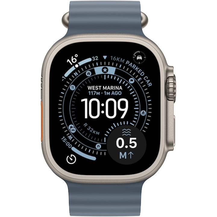 Apple Watch Ultra 3, GPS, Cellular, természetes titánium tok, 49 mm, kék/világoskék Trail Loop - M/L