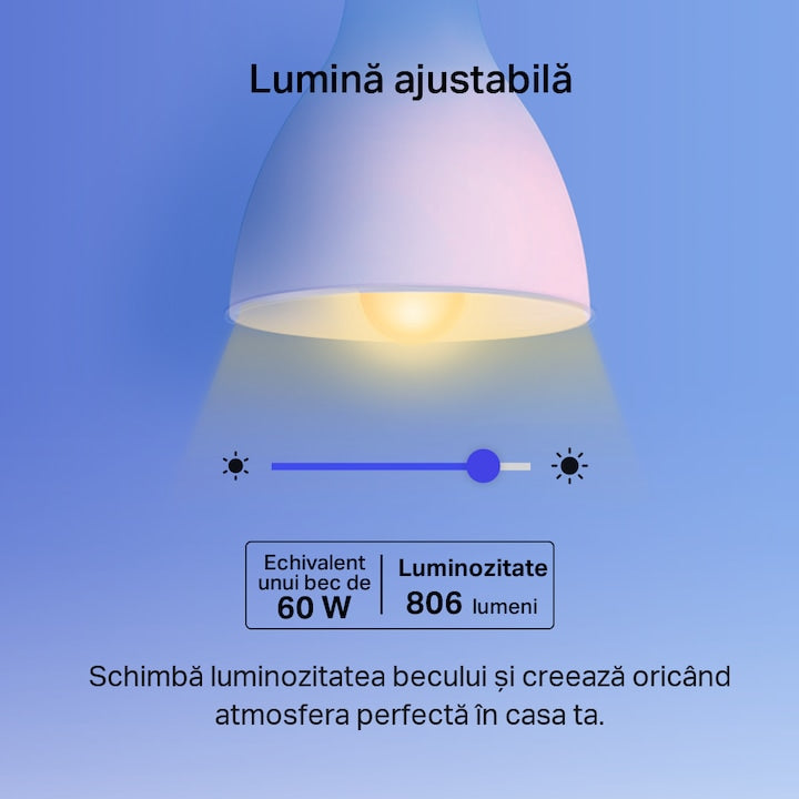 Bec LED RGB inteligent TP-Link Tapo L530E, Wi-Fi, E27, 8.7W (60W), 806 lm, lumina colorata, control vocal