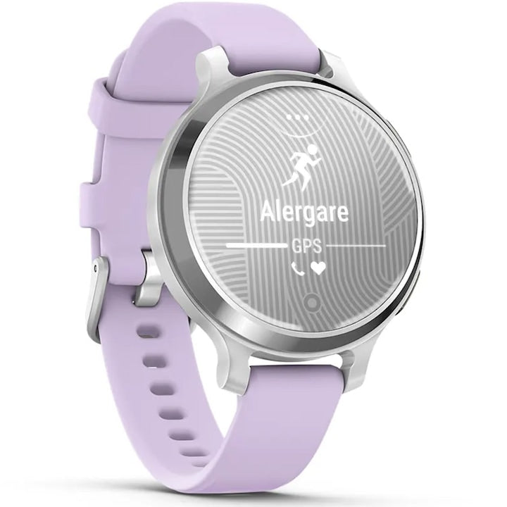 Garmin Lily 2 Active okosóra, 38mm, GPS, szilikon szíj, ezüst/lila jázmin