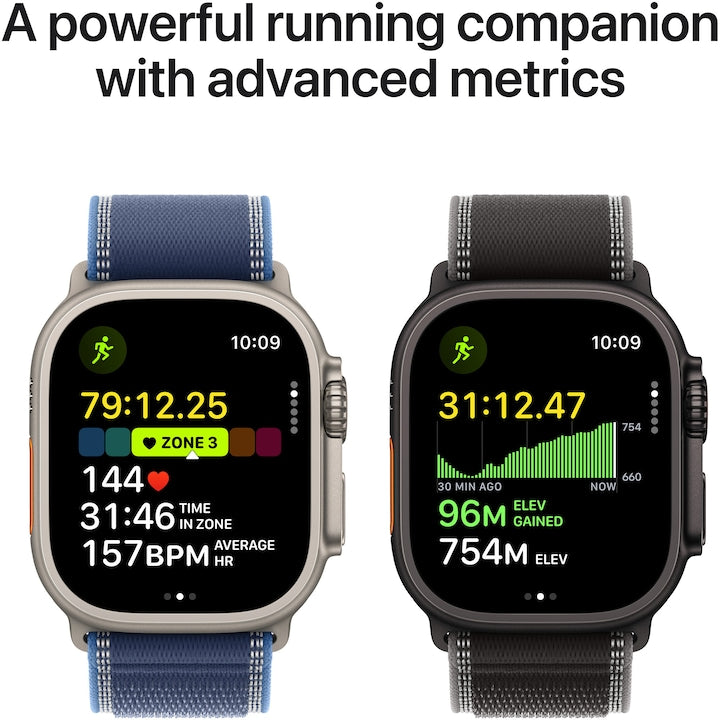 Apple Watch Ultra 3, GPS, Cellular, Carcasa Natural Titanium 49mm, Blue/Bright Blue Trail Loop - M/L
