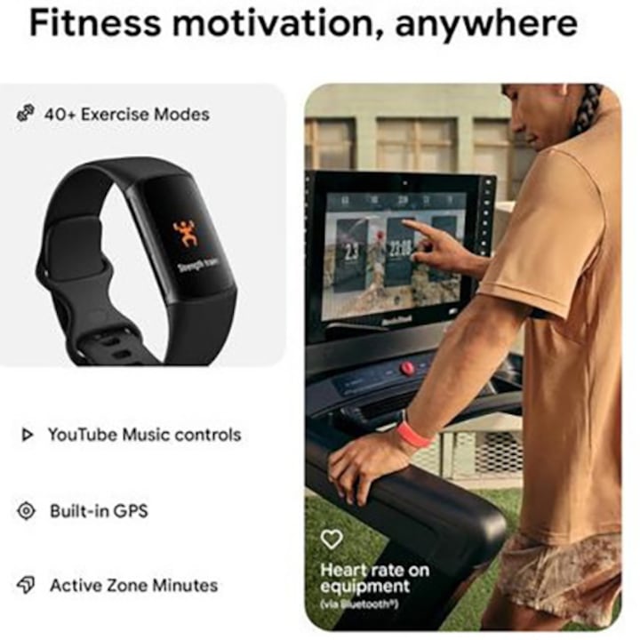 Fitness karkötő Fitbit Charge 6, GPS + GLONASS, Bluetooth, NFC, Black