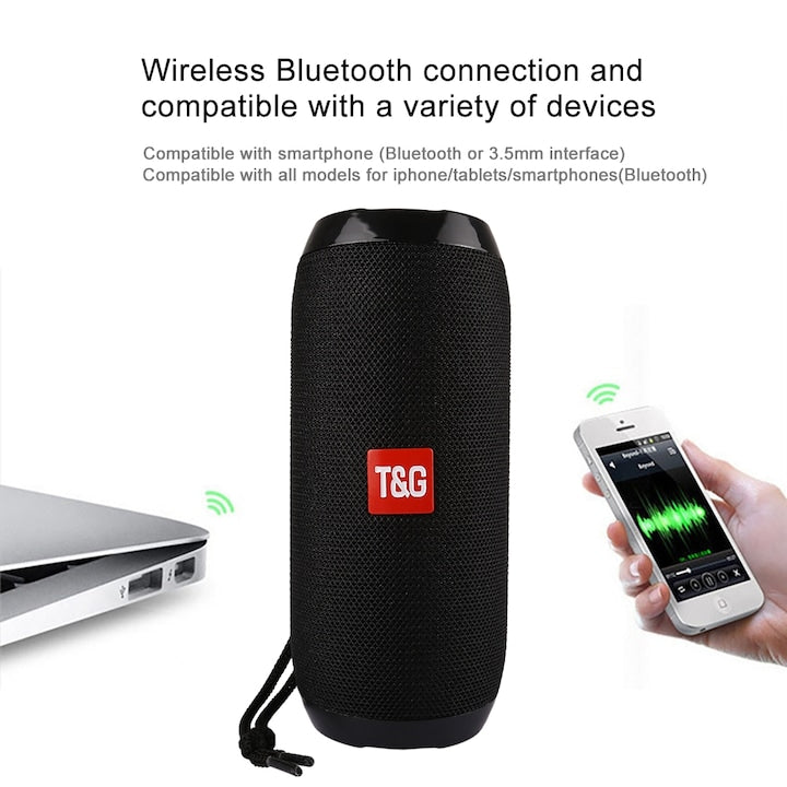 T&G TG117 Hordozható hangszóró, Bluetooth, Fekete