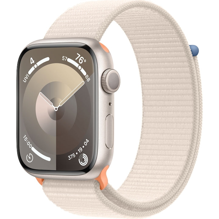 Apple Watch 9, GPS, Starlight alumínium 45mm-es tok, Starlight Sport Loop