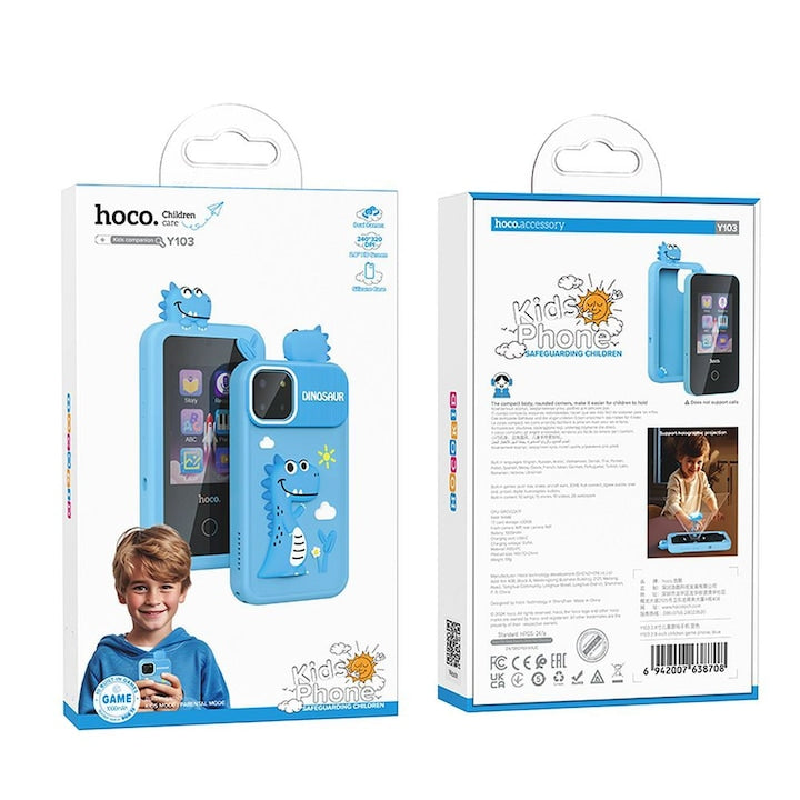 Telefon pentru copii Hoco Y103, 2.8 inch, 22 jocuri, 145x70x21mm - Albastru - NotebookGsm