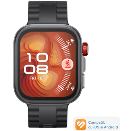 HUAWEI Watch Fit 4 Pro okosóra, fekete testtel és fekete fluorelasztomer szíjjal