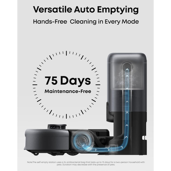 eufy E20 3 az 1-ben robotporszívó, 8000 Pa, önürítő állomás, 5 szintű szűrőrendszer, fekete