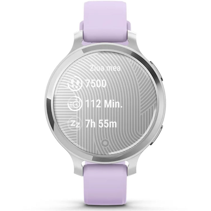 Garmin Lily 2 Active okosóra, 38mm, GPS, szilikon szíj, ezüst/lila jázmin