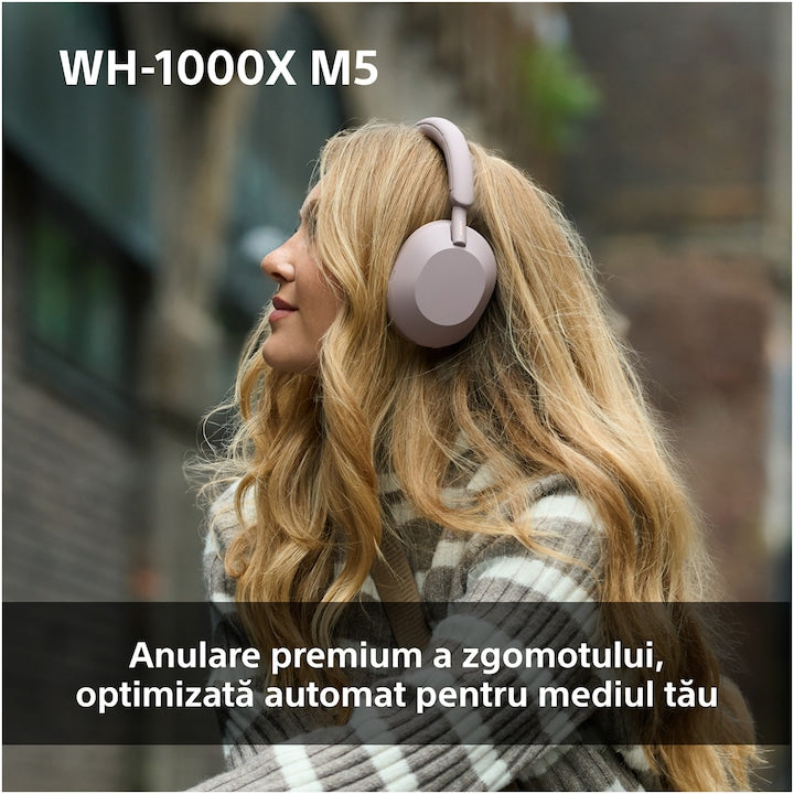 Sony WH-1000XM5P vezeték nélküli fülhallgató, Noise Cancelling, Bluetooth 5.2, Smoky Pink