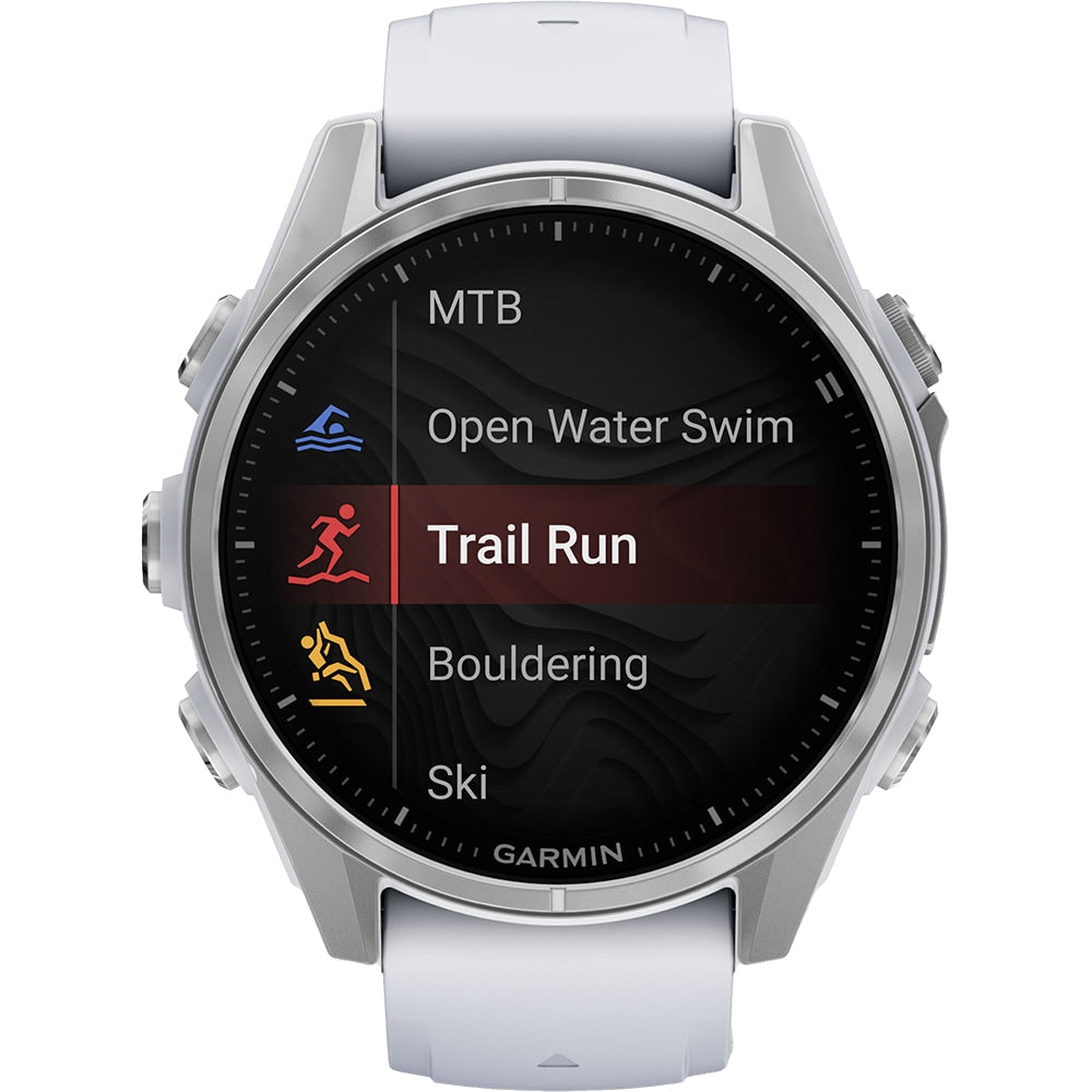 Garmin fenix 8, 43mm, AMOLED, Glass, Otel inoxidabil, Silver, Whitestone Silicone Band - Smartwatch multisport