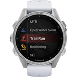 Garmin fenix 8, 43mm, AMOLED, Glass, Otel inoxidabil, Silver, Whitestone Silicone Band - Smartwatch multisport