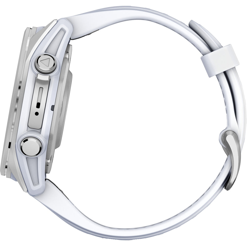 Garmin fenix 8, 43mm, AMOLED, Glass, Otel inoxidabil, Silver, Whitestone Silicone Band - Smartwatch multisport