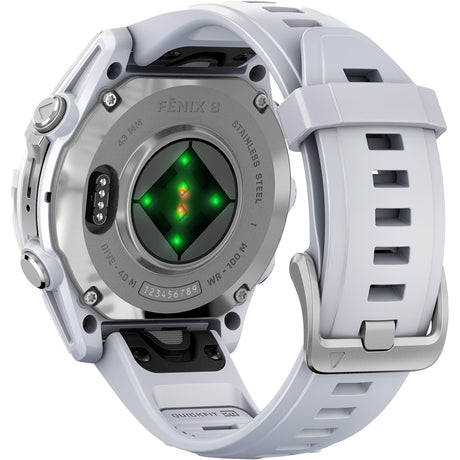 Garmin fenix 8, 43 mm, AMOLED, üveg, rozsdamentes acél, ezüst, fehér szilikonszíj - Multisport okosóra